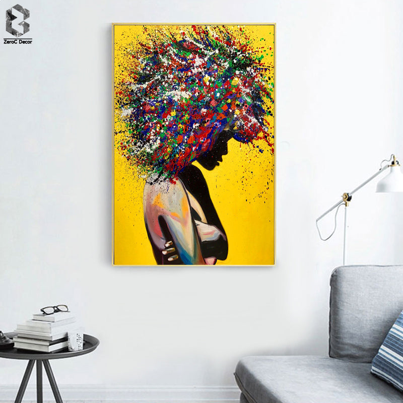 -Vibrant Afro Silhouette Canvas Print-