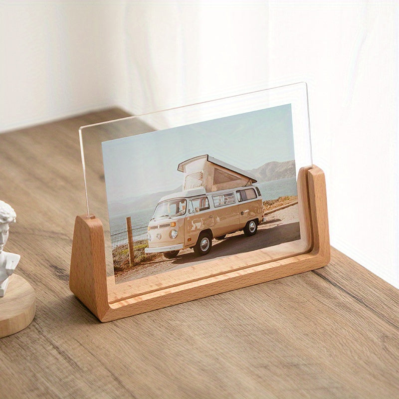 Chic U-Shaped Acrylic & Solid Wood Photo Frame