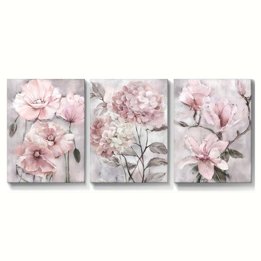 Modern Gray Floral Canvas Painting on Wooden Frame