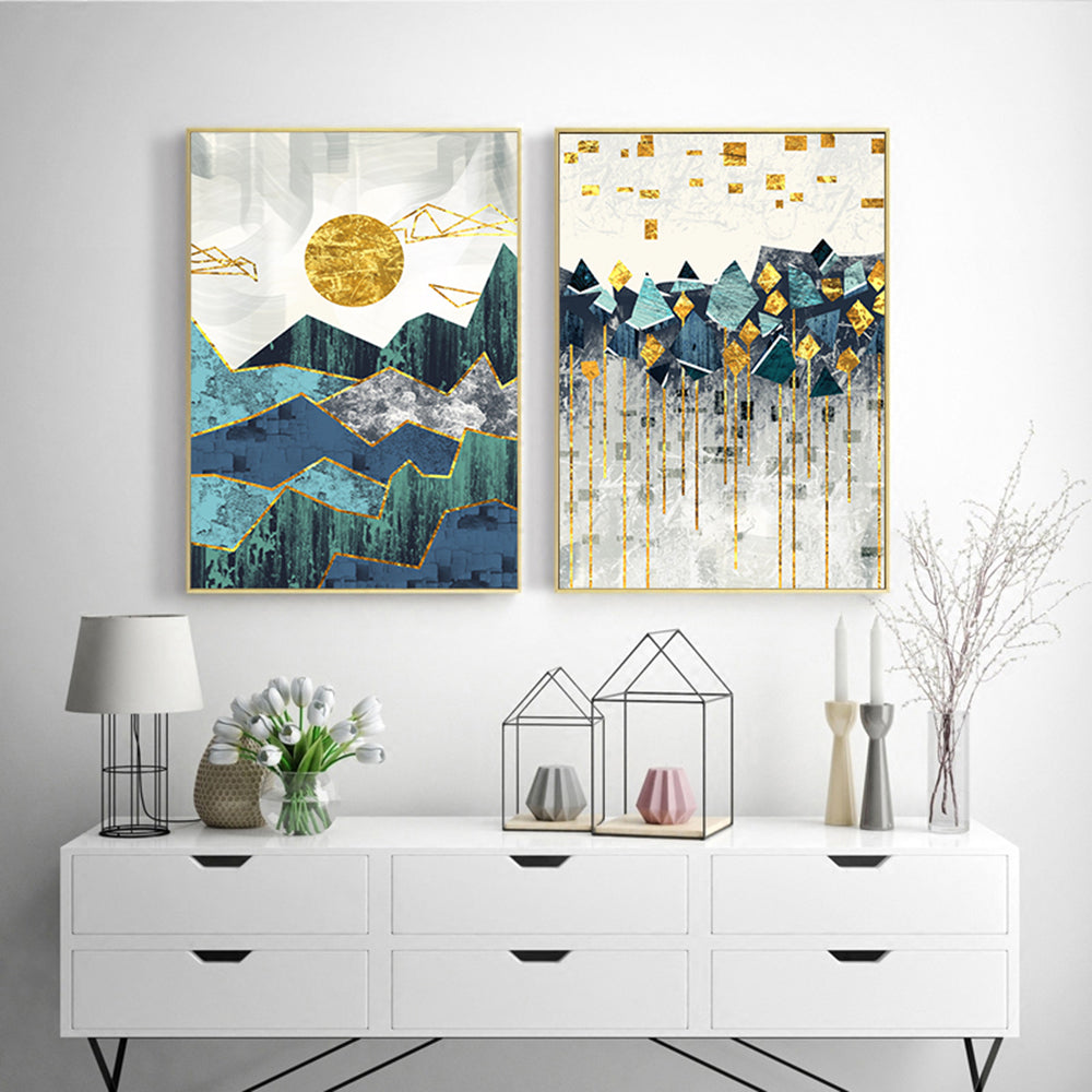 Nordic Abstract Geometric Mountain Landscape Wall Art Canvas Painting Poster