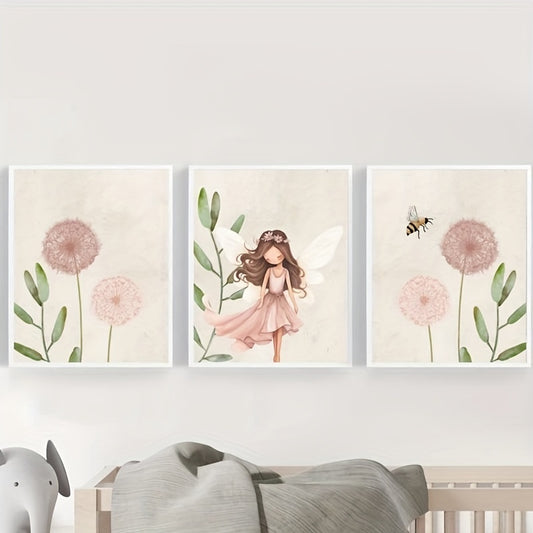 Pink Dandelion Fairy Canvas Art Set