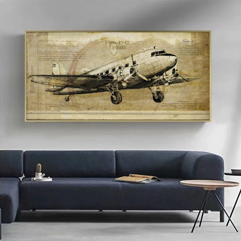 Vintage Airplane Print Poster Canvas Painting