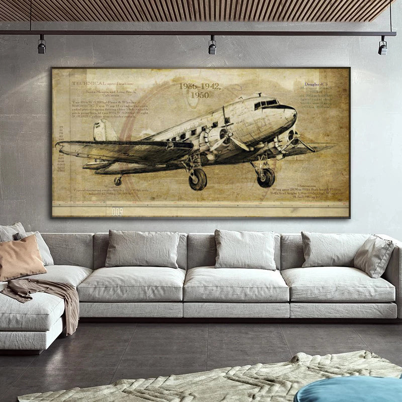 Vintage Airplane Print Poster Canvas Painting