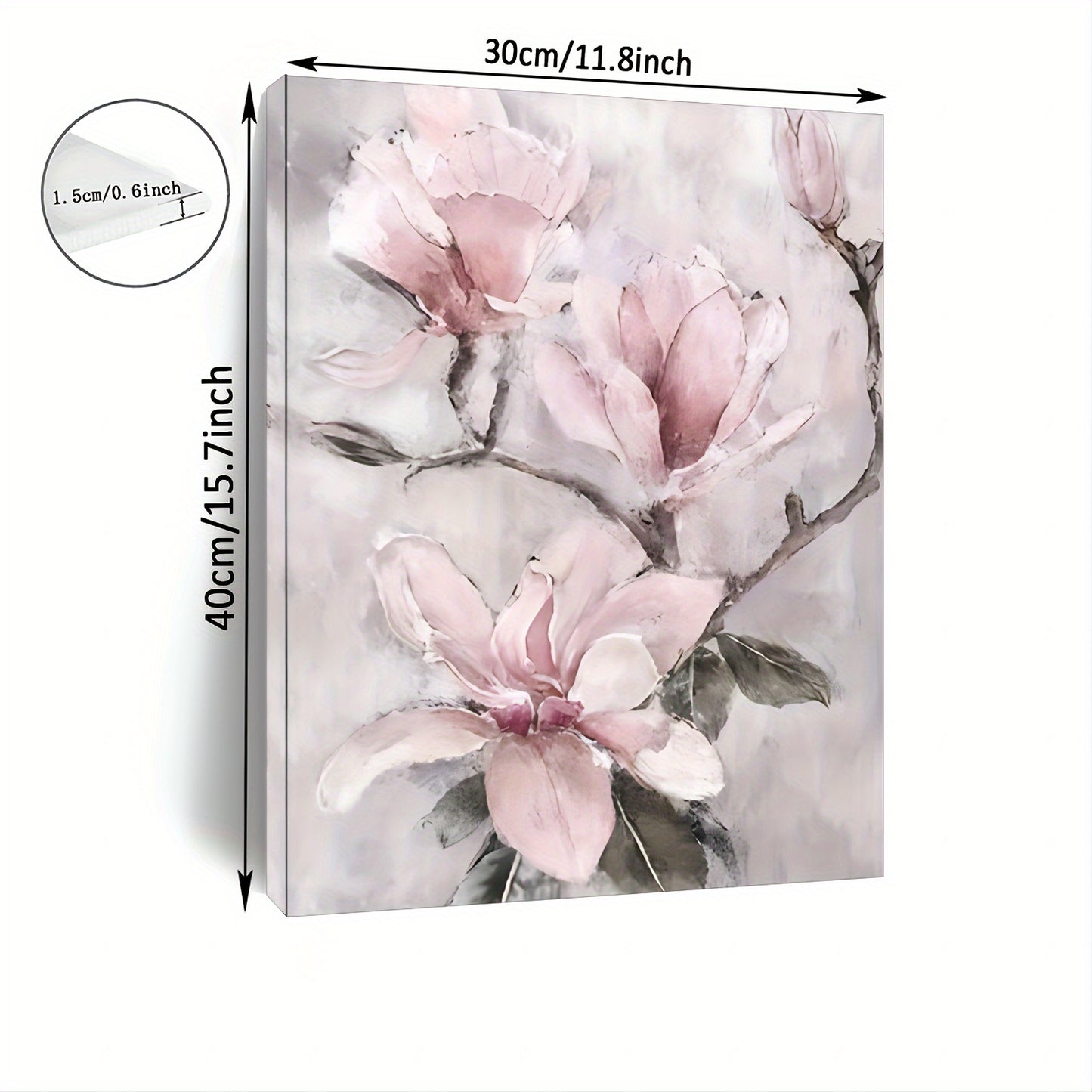 Modern Gray Floral Canvas Painting on Wooden Frame