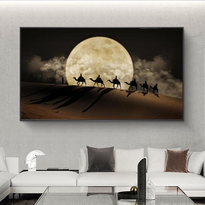 Desert Moon Night Wall Art Poster Canvas Painting