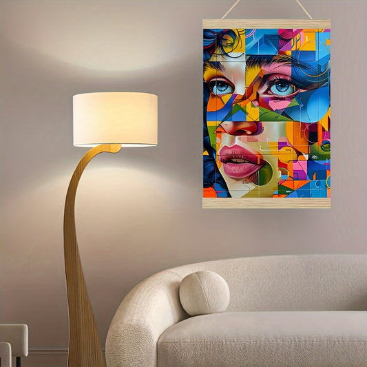 Abstract Woman Face Canvas Art Print with Wooden Frame